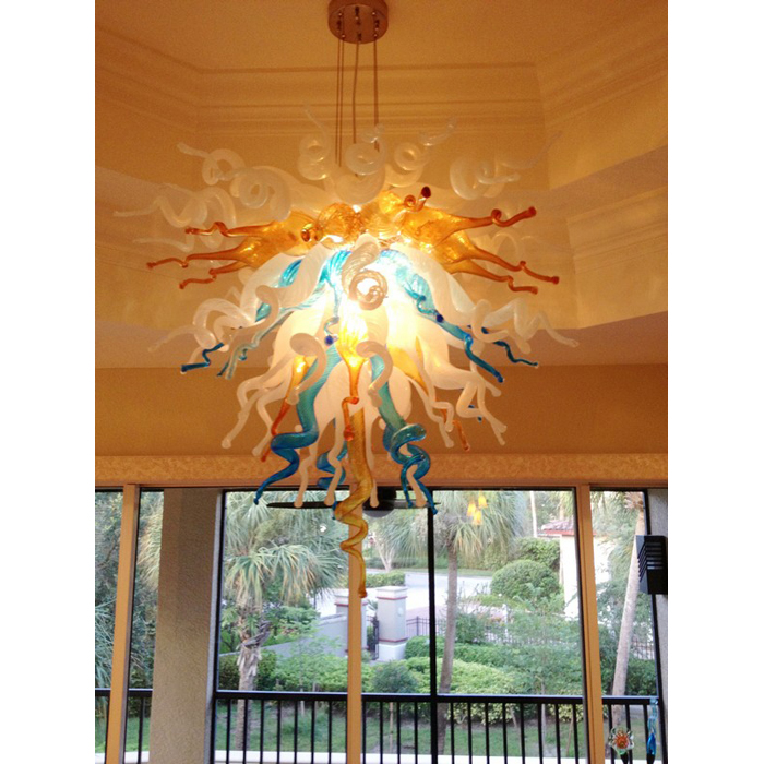 Chihuly-inspired custom blown glass chandelier with LED lighting, available in 110V or 220V, featuring vibrant Murano glass for modern home decor