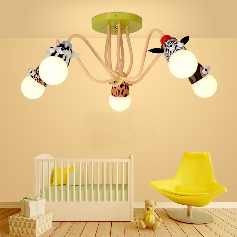 Children's bedroom LED ceiling lamp with cartoon animal designs for modern study and restaurant lighting