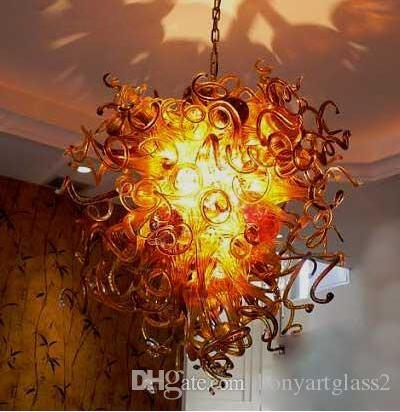 China Gold Color Hand Blown Chandelier Pendant Lamp Customized Size Art Design Murano Glass