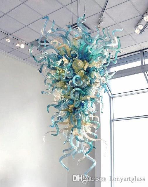 Chinese Modern Blue Crystal Chandelier - Elegant and Affordable Large Restaurant Lighting