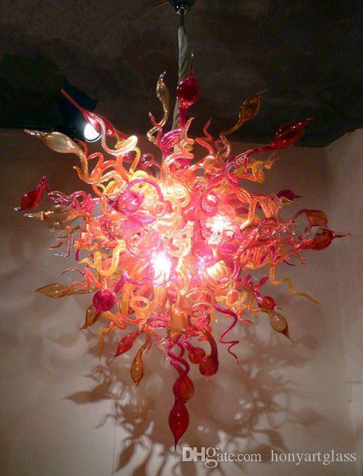 Christmas Red Murano Glass Chandeliers with Crystal Flower Design and LED Lighting, Fully Handcrafted