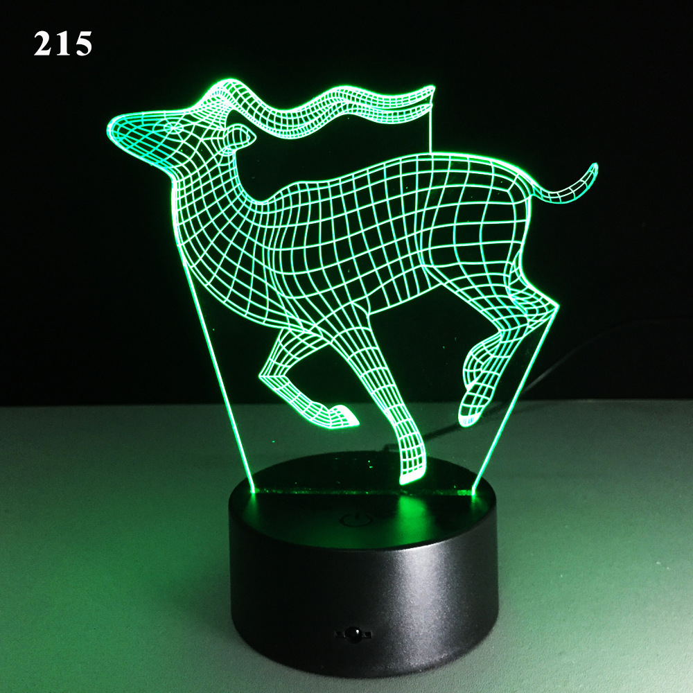 Christmas touch lamps with colorful deer, 3D LED night lights for festive decor