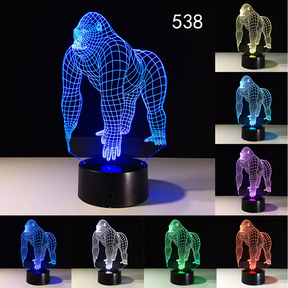 Christmas-themed 3D LED gorilla night light with colorful remote and touch controls, a creative gift option
