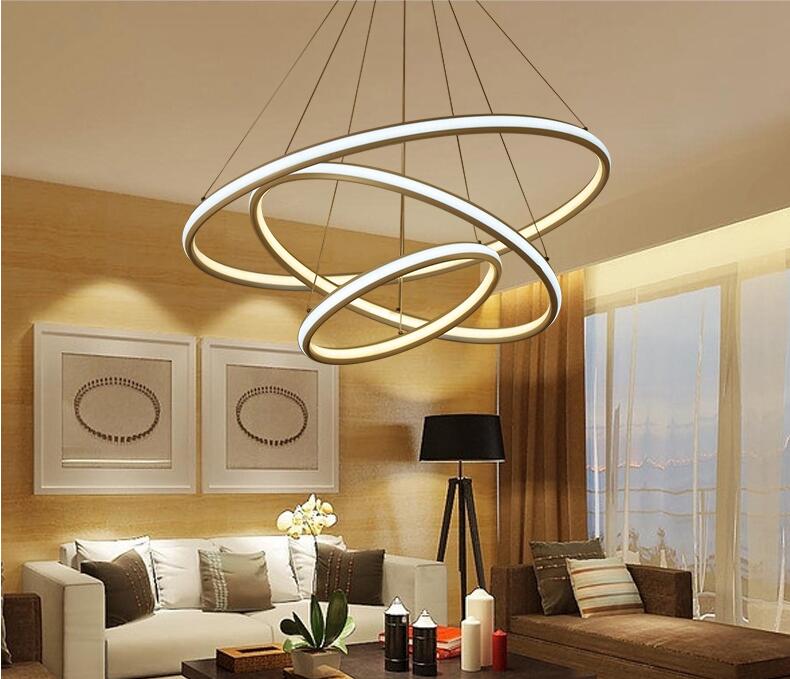 Circular modern LED pendant lamp with double glow, aluminum chandelier lighting for dining and living room interiors