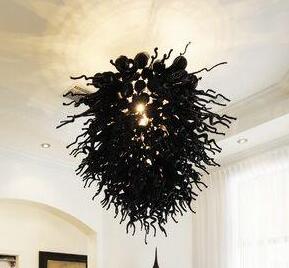 Classic elegant black table lamps with handcrafted glass shades and LED lighting for ceilings