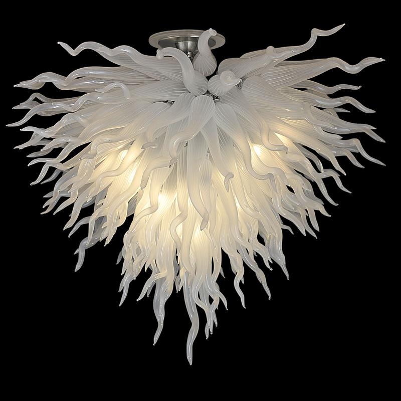 Classic White LED Chandelier with Hand-Blown Glass Design, 36-Inch Art Lighting for Living Rooms