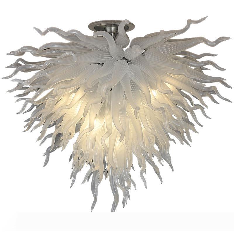 Classic white LED chandelier with handcrafted glass, 36-inch diameter, ideal for living room lighting