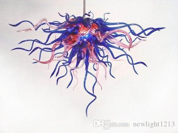 Cobalt Blue and Red Retro Chandeliers with LED bulbs, Murano Glass Pendant Lamps
