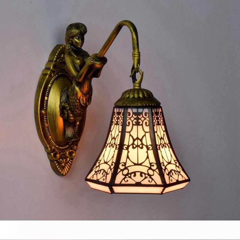 Colored Tiffany-style glass wall sconce for dining rooms, bedrooms, hallways, and balconies with Arabic design TF049