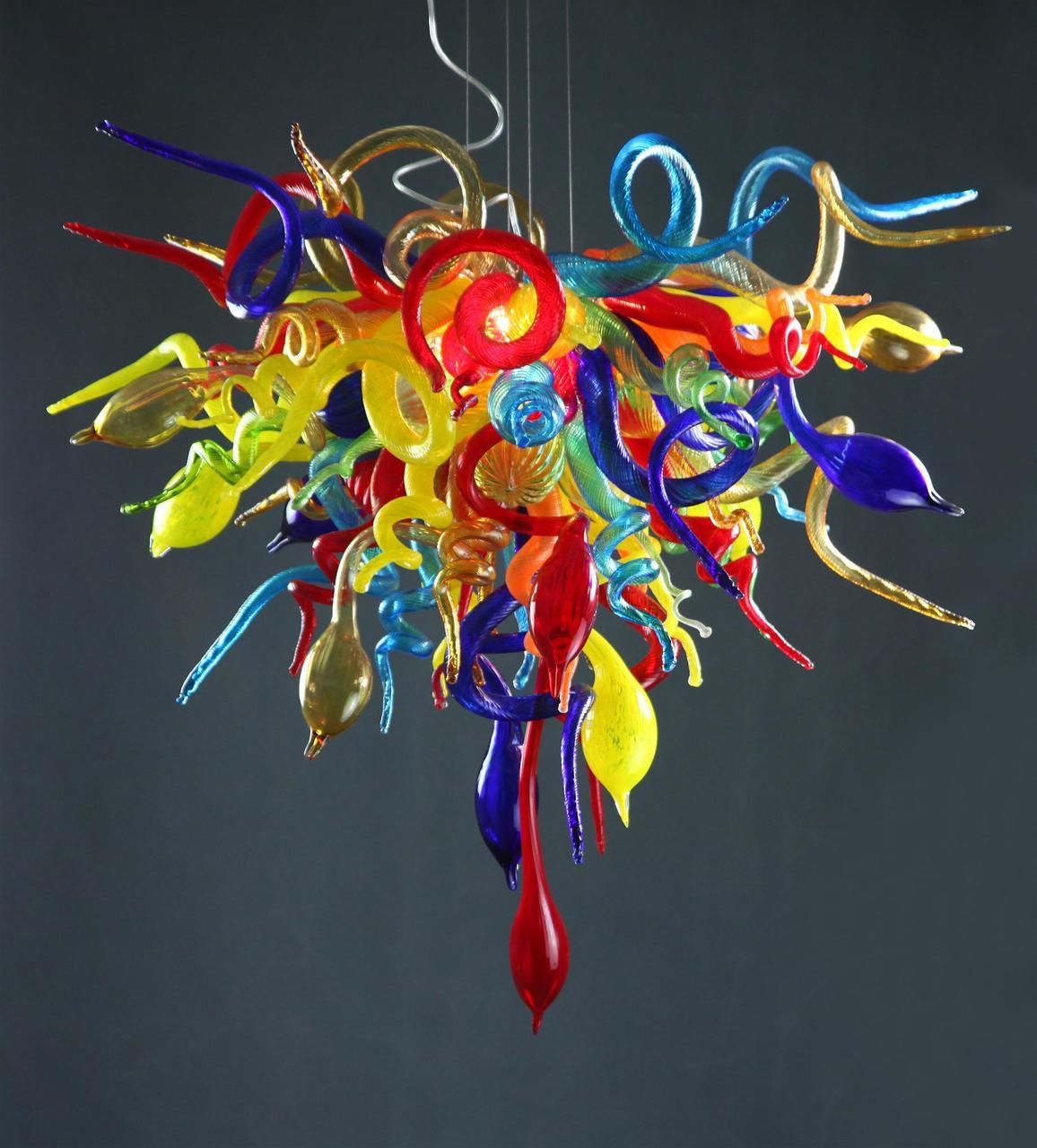 Colorful artistic chandeliers with handcrafted glass and LED lighting