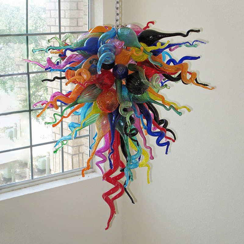 Colorful LED chandelier with Murano glass art in modern American home decor style