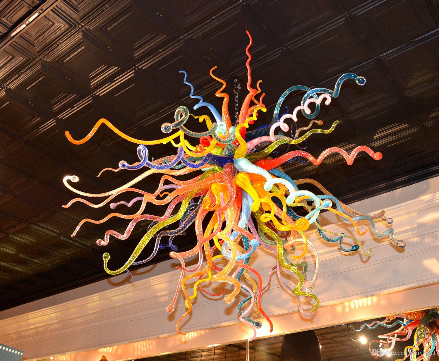 Colorful LED chandelier with Tiffany style and handcrafted Murano glass