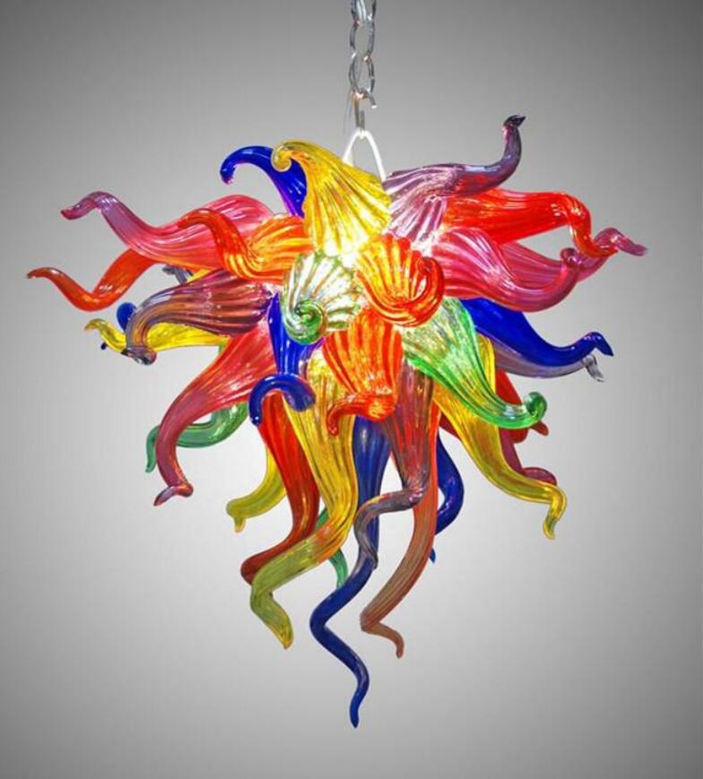Colorful LED Murano glass chandelier, handmade art pendant light for living spaces