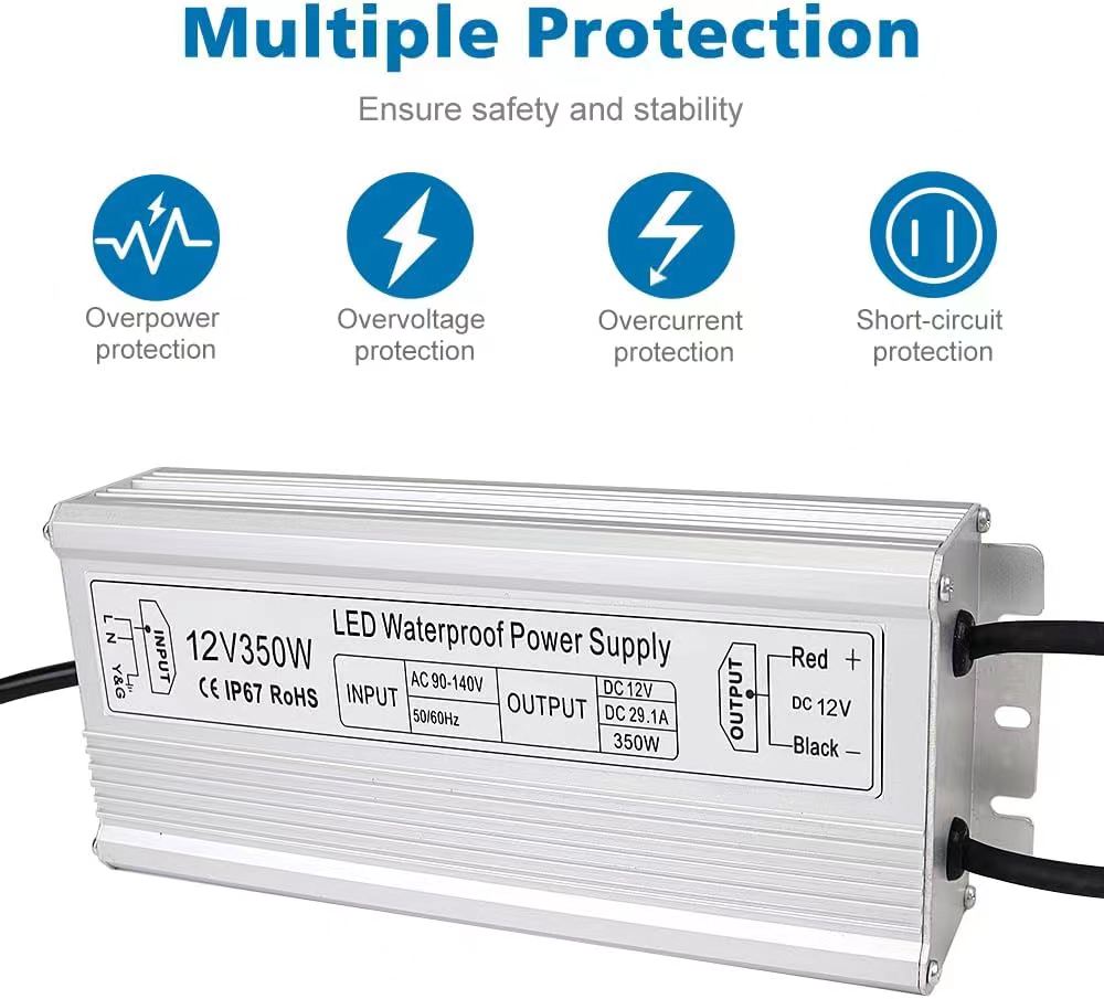Compact and durable 60W-800W waterproof IP67 12V DC LED driver for strip lights
