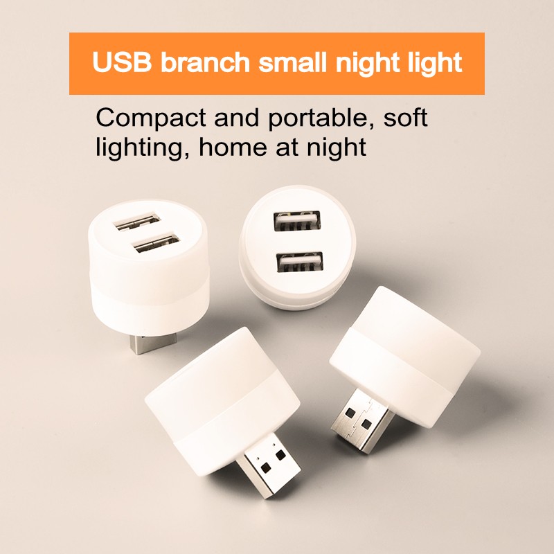 Compact USB nightlight with dual ports - Portable LED light made of ABS material for computers and power banks