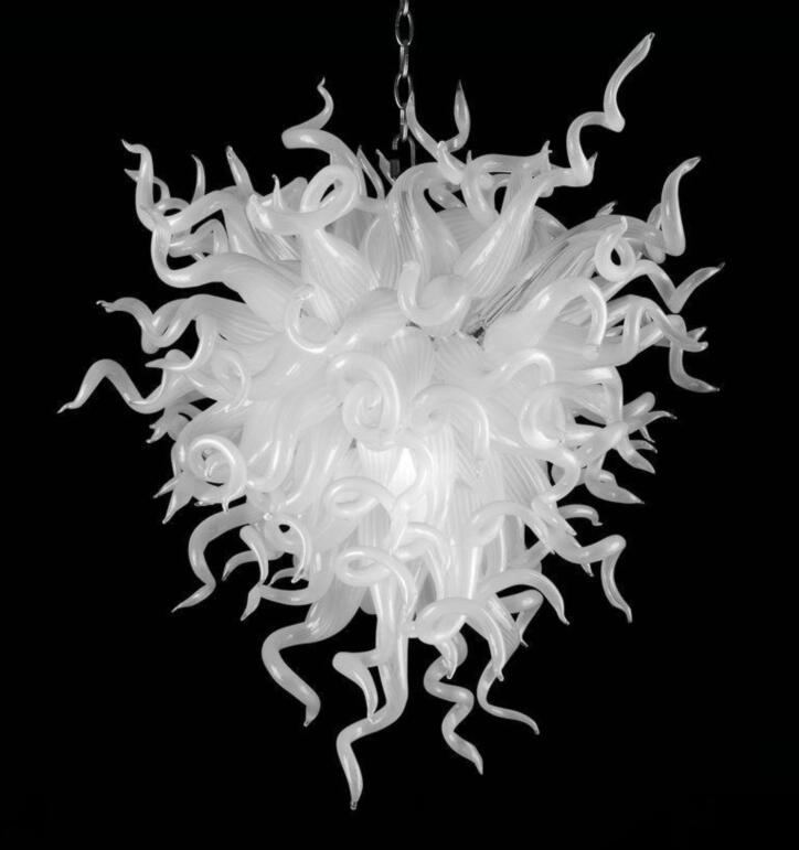 Contemporary Art Frosted White Chain LED Chandeliers with 100% Blown Glass Lighting