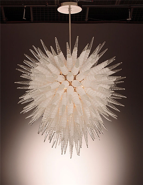 Contemporary frosted white blown glass chandelier with a unique European art design for elegant bedroom decor