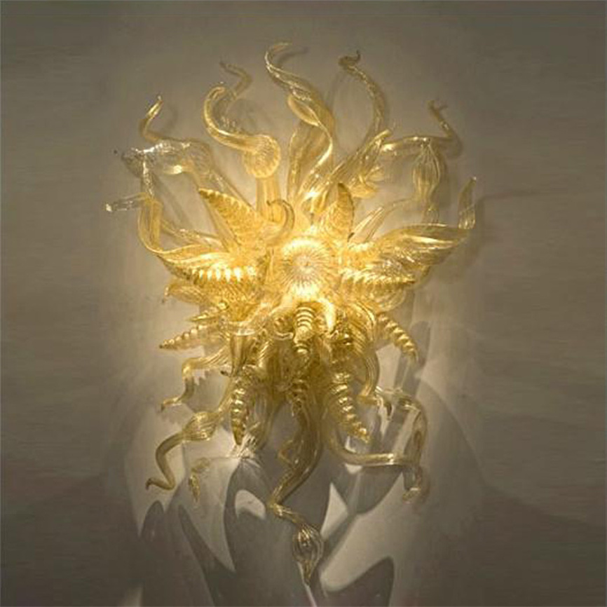Contemporary gold-mouthed blown borosilicate glass wall lamp, handcrafted for home and living room decor, measures 60 by 80 cm