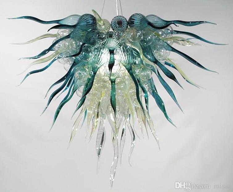 Contemporary handmade blown glass chandeliers featuring Oliver Green's latest chain pendant lights with LED bulbs in stylish chandelier designs