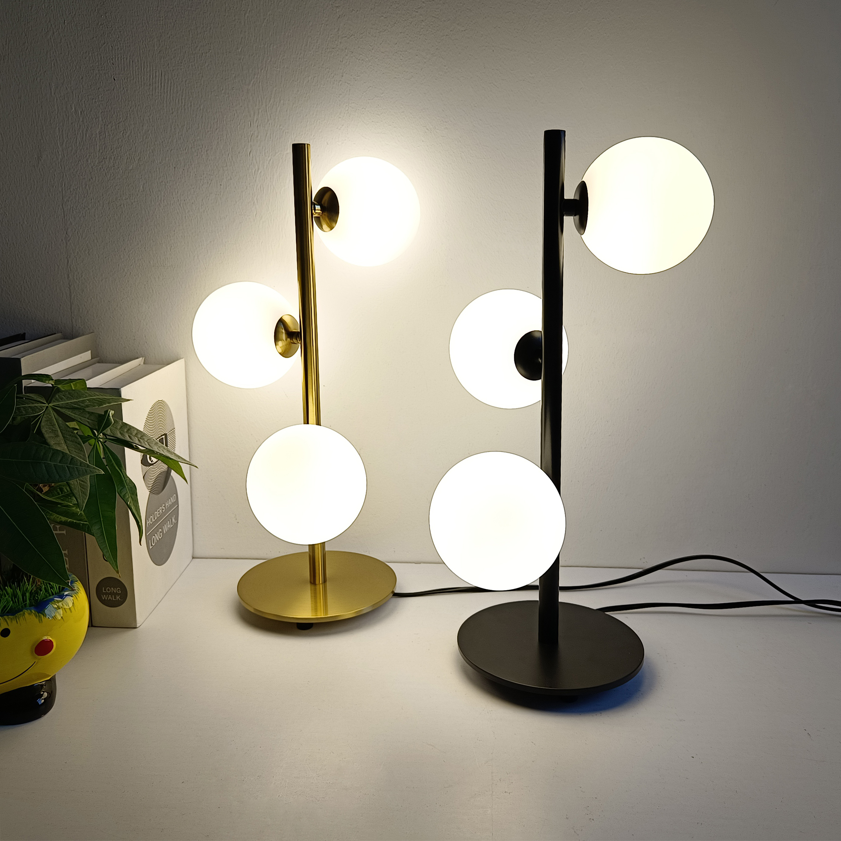 Contemporary iron desk lamp with Nordic charm, featuring a milky white glass ball for stylish bedside lighting