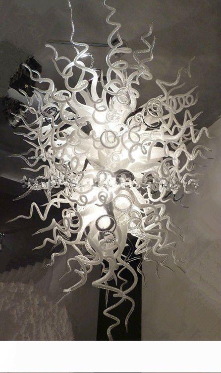 Contemporary Italian Murano glass chandelier with LED lighting, entirely handcrafted from milk white blown glass