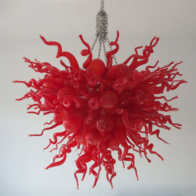 Contemporary LED chandelier with red chain pendant and Murano glass for modern living rooms and bedrooms