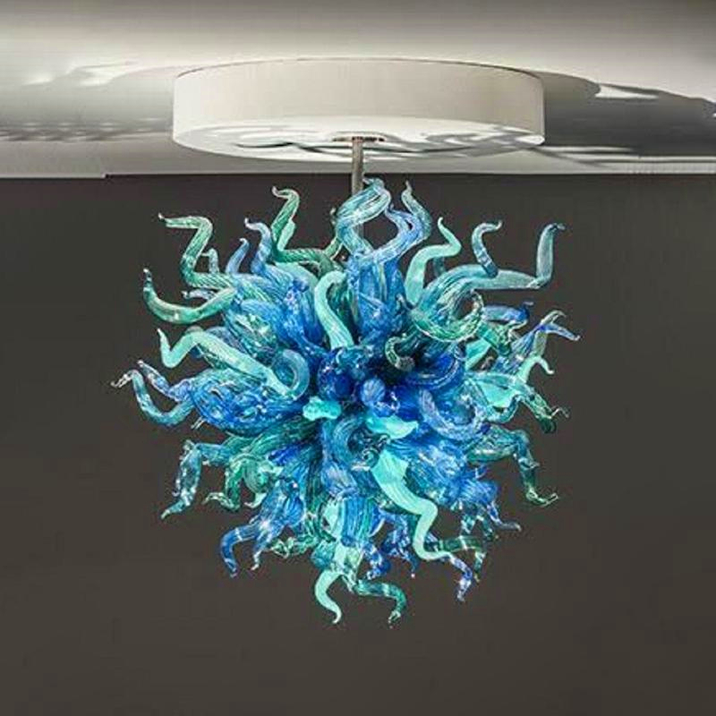 Contemporary LED chandeliers in turquoise blue for modern living spaces