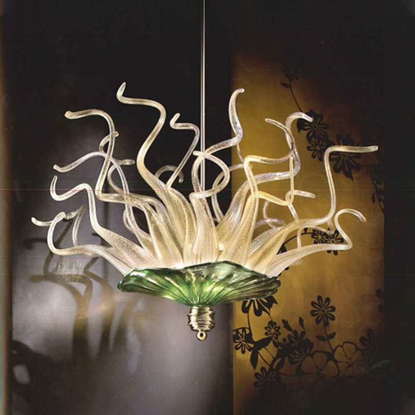 Contemporary LED handcrafted glass chandeliers in white, customizable pendant lights for living room ceilings