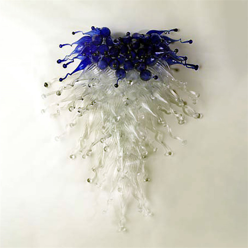 Contemporary luxury bedroom lamp featuring transparent and blue Murano glass sconce with abstract floral design, 20x28 inches, ideal for Nordic living room decor