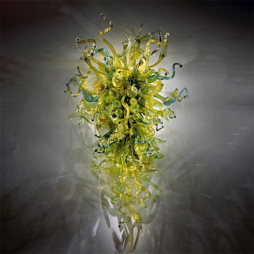 Contemporary Murano-style wall lamps in custom colors and sizes, handcrafted from blown glass, featuring green hues at 24x40 inches for indoor lighting