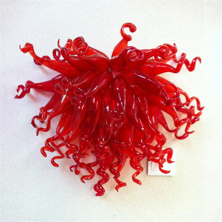 Contemporary OEM mouth-blown borosilicate red floral design glass wall lamp, modern crystal indoor lighting, 16cm x 20cm