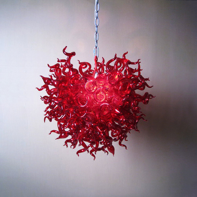 Contemporary pendant lamps featuring handcrafted glass, 32x32 inches in red, ideal for weddings and modern decor with LED bulbs