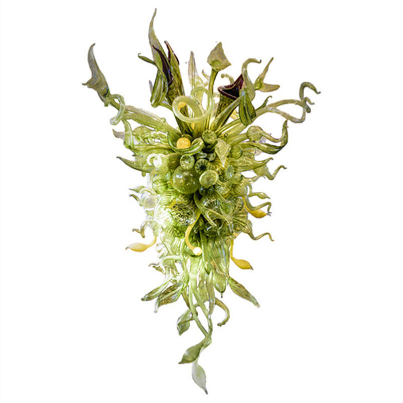 Contemporary pendant lighting featuring Murano glass chandeliers with green floral designs, 48-inch LED illuminated American-style hanging fixtures