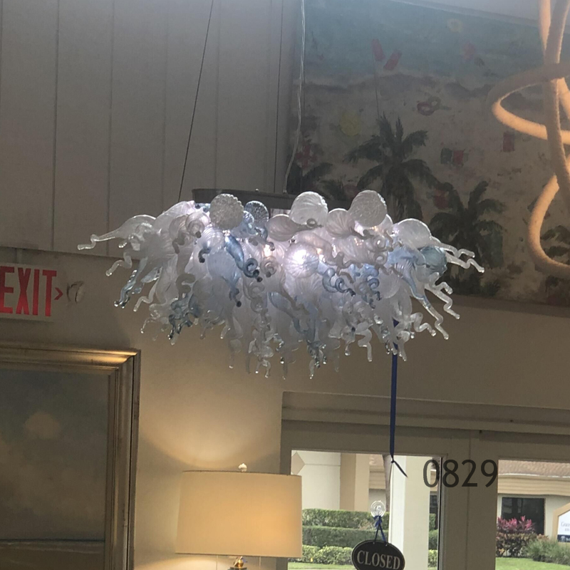 Contemporary rectangular Murano glass table chandelier with LED bubble pendant lighting