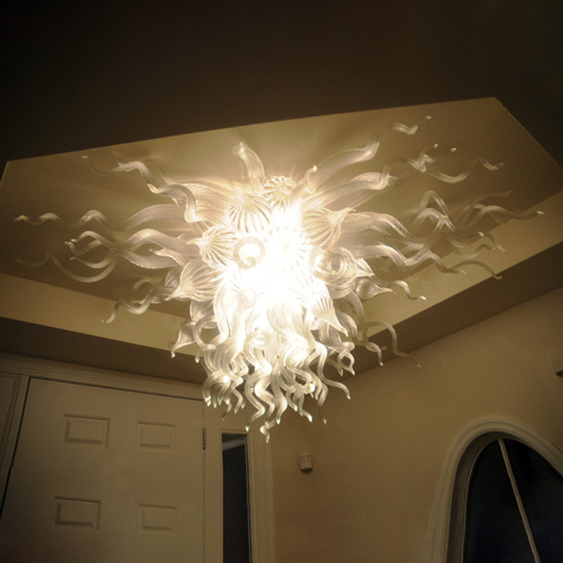 Contemporary white handmade blown glass chandelier lamp with energy-saving lights for stylish home art decor