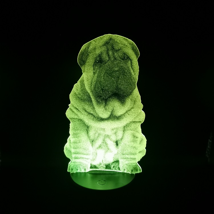 Cool 3D Optical Baby Night Light Shar Pei LED Touch Sensor Nightlight for Home Decor Bedside Table Lamp