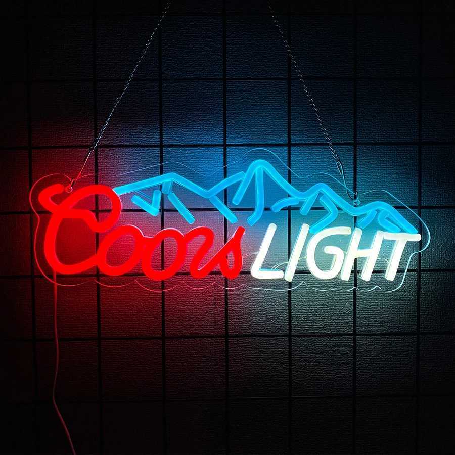 Coors Light neon sign for wall decor with USB power and switch, ideal for beer bars, bedrooms, man caves, and clubs