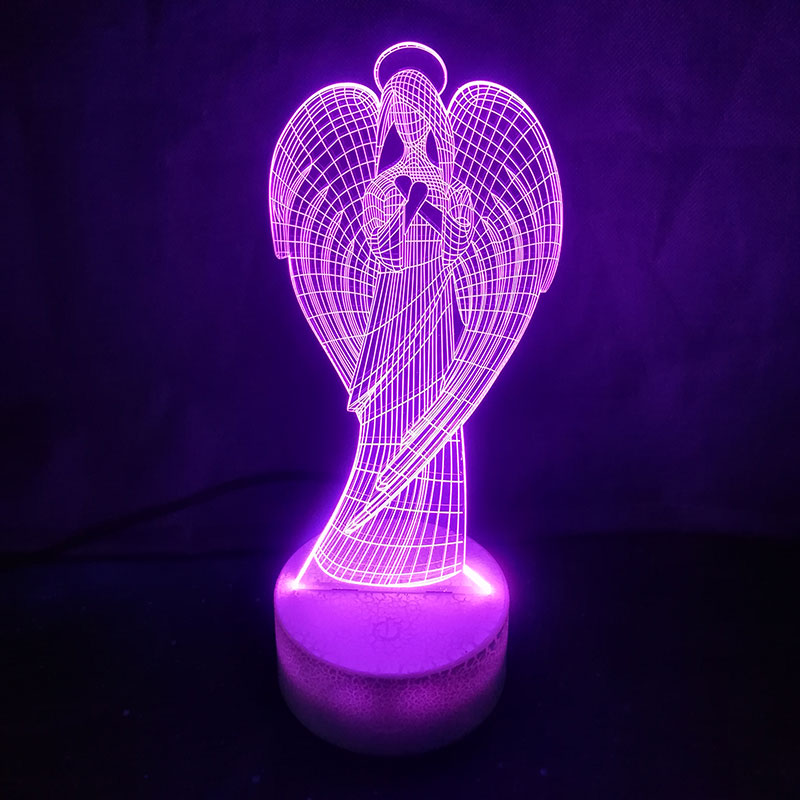 Creative 3D LED Angel Night Light with Colorful Wings for Home Decor