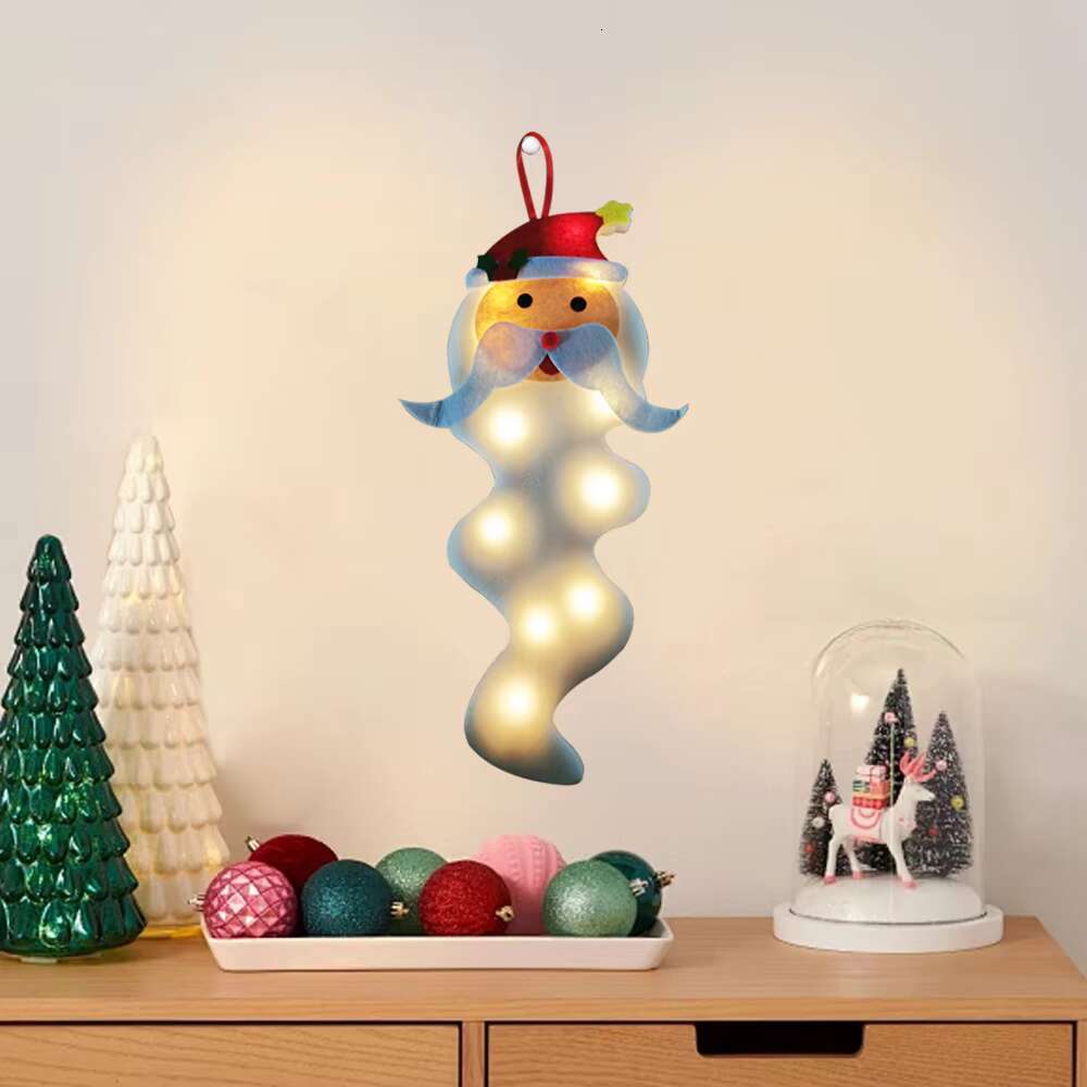 Creative Christmas chandelier design with snowflake stars, elk, and cedar-shaped lighting decor