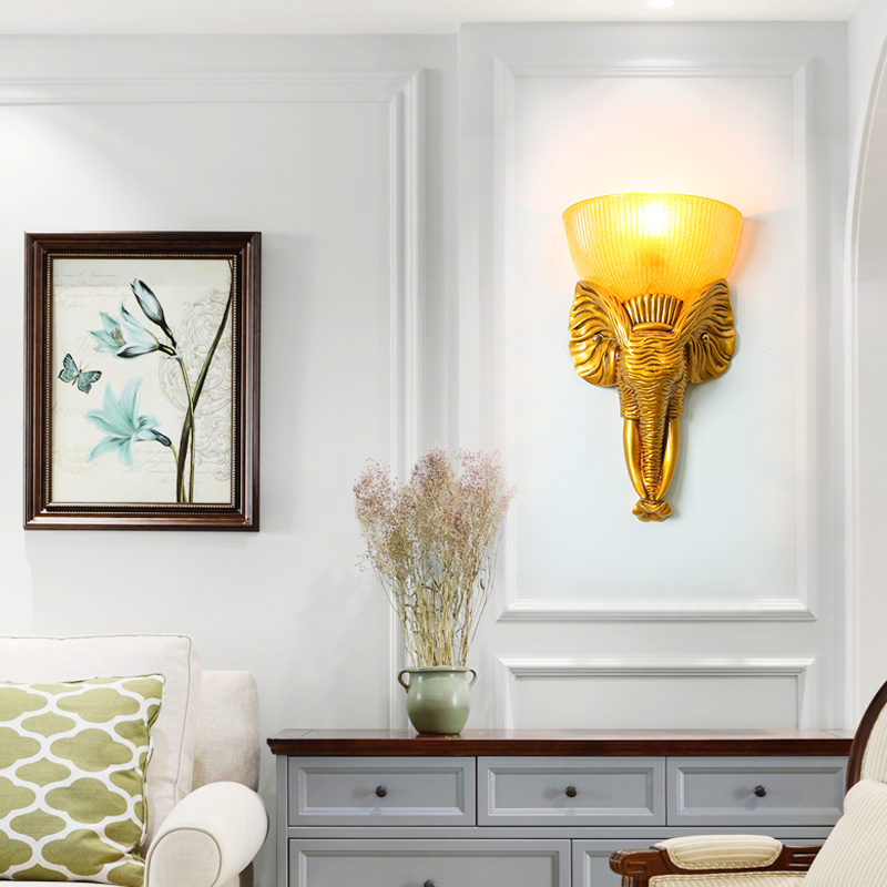 Creative Elephant Wall Lamp Nordic Retro Resin Wall Light Bedroom Living Room LED Sconce Corridor Bar Stairs Aisle Lamps Hotel Bathroom Lights