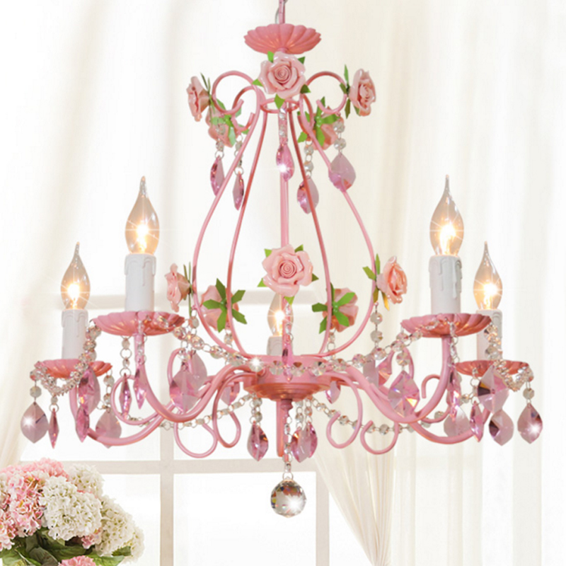 Creative European-style crystal pendant lamp with floral leaf design for warm bedroom or living room lighting