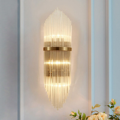 Creative Golden Luxury Indoor Living Room Crystal Wall Lamp Bedside Led Post Modern Classic Hotel Aisle Corridor Light