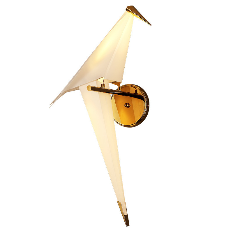 Creative minimalist American bathroom LED wall lamp with origami bird design, modern Nordic bedside light for living room