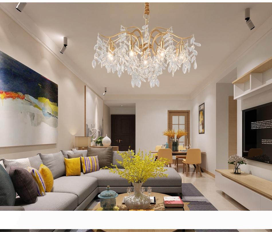 Creative modern crystal chandelier with gold LED lighting for living room decor
