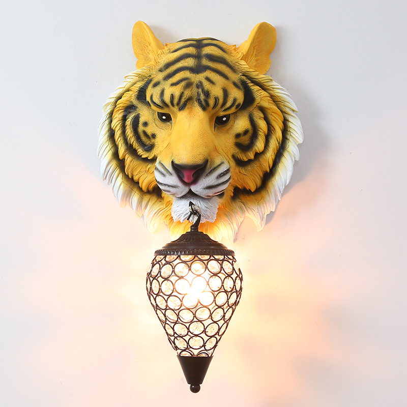 Creative tiger head resin wall lamp for home, bar, and bathroom decor