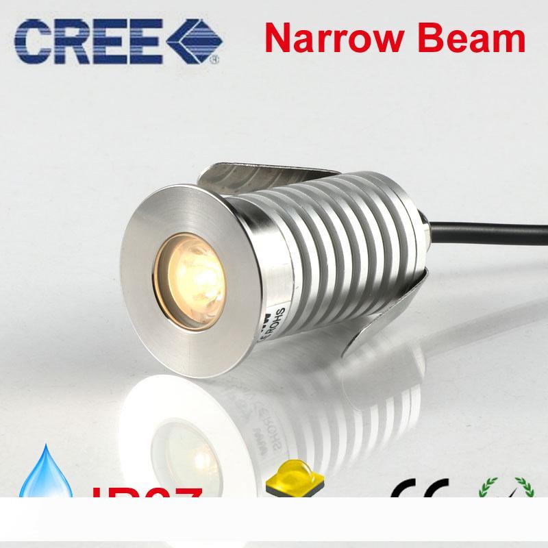 CREE LED underground lamp with IP67 rating, 12V/24V power, 1W/3W output for garden and outdoor use, featuring narrow 15-degree beam angle recessed spotlight design