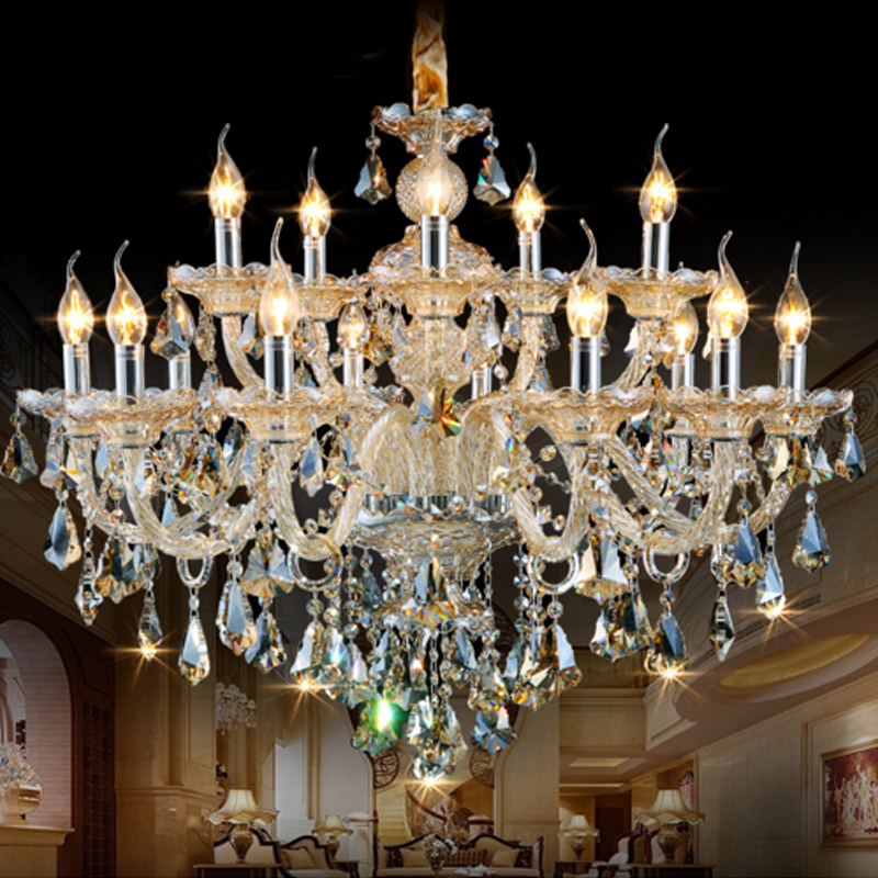 Crystal LED chandelier for elegant European dining rooms and bars, featuring wrought iron and candle-style design
