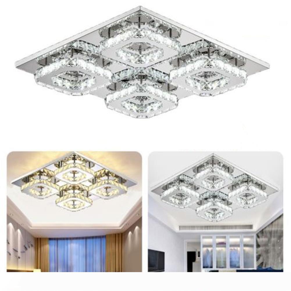 Crystal Square Ceiling Lamp Modern LED Fixture with Bright Crystal Design, USA Delivery