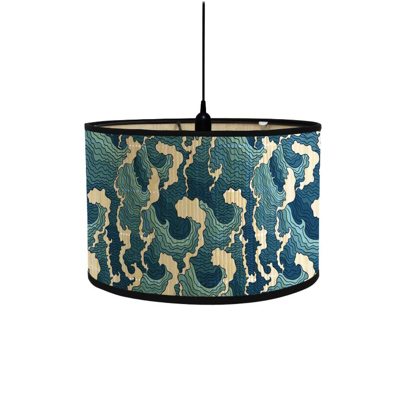 Custom bamboo lamp covers and shades with printed designs for retro home decor and chandelier lighting crafts