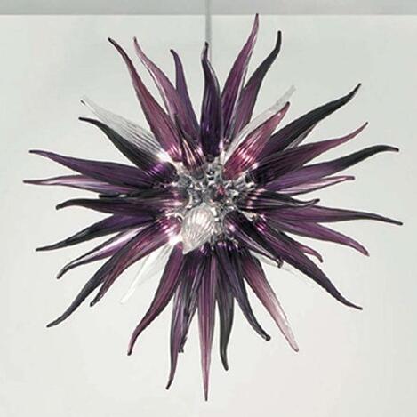 Custom Dark Purple Hand-Blown Murano Glass LED Round Chandelier Lighting Fixture